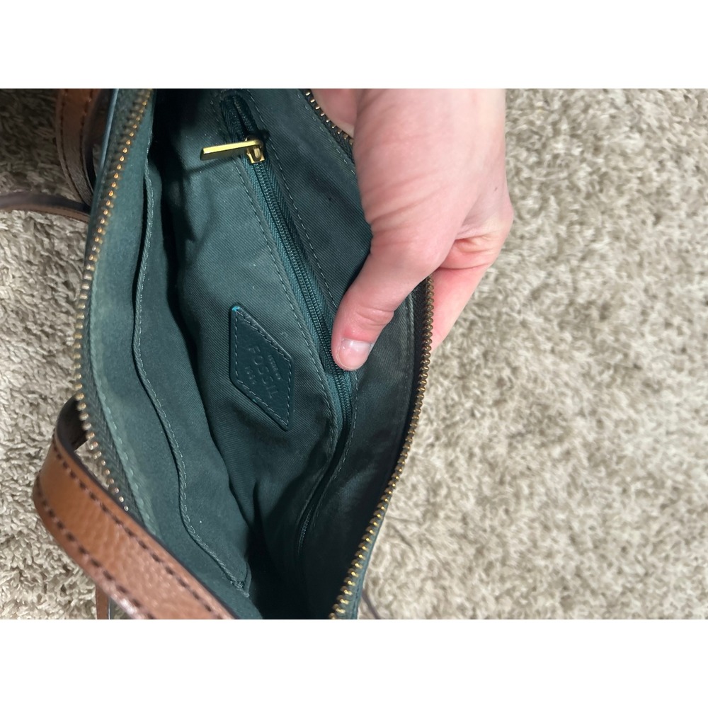 Fossil Green Leather Crossbody with Brown Trim - Picture 7 of 9